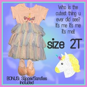 1 PIECE PASTEL TUTU UNICORN DRESS, FURRY SANDLES INCLUDED size 2T